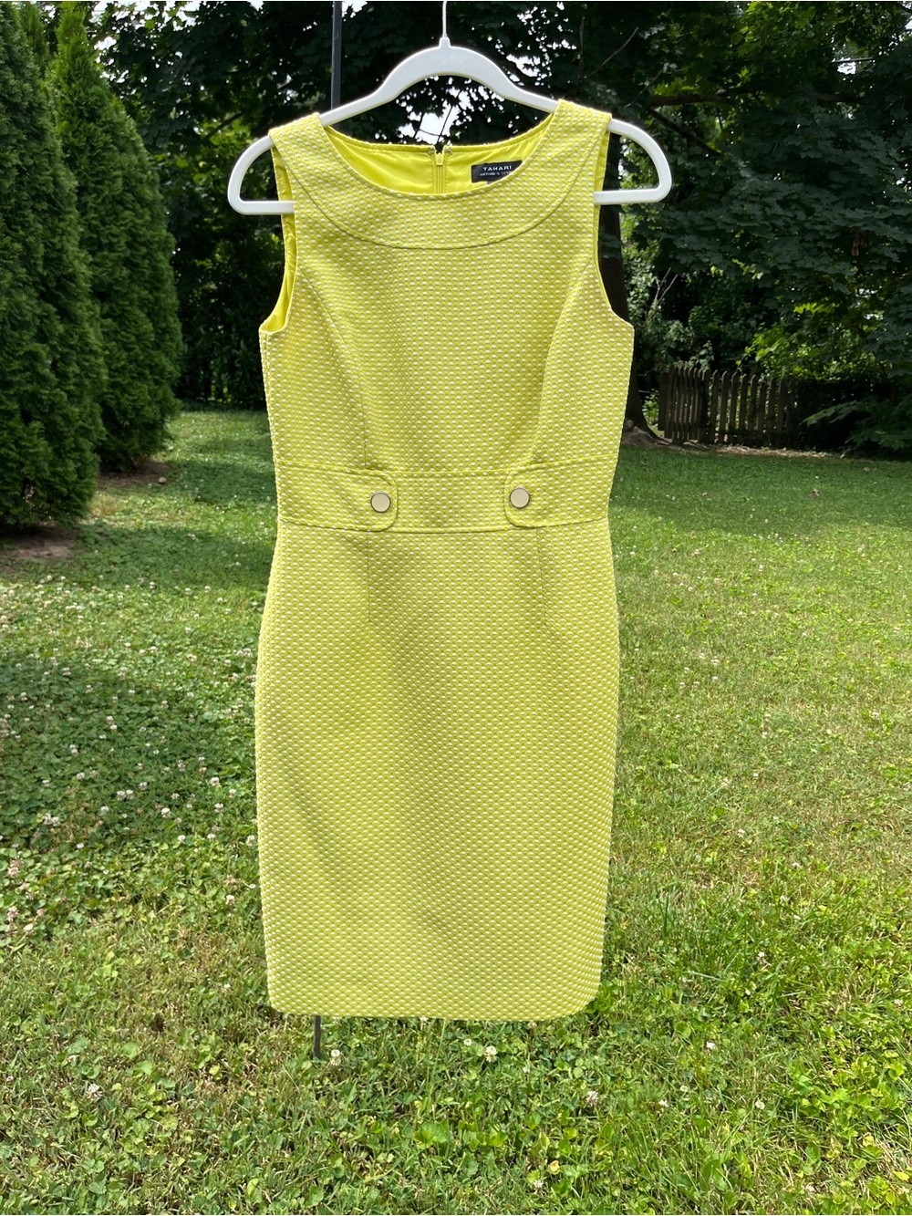 Tahari ASL Bright Chartreuse Textured Sheath Dress